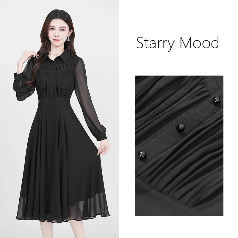 【星晴名品】2025黑色尤莱特穿搭时尚气质显瘦轻奢长裙连衣裙