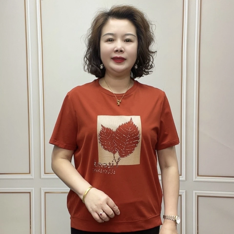 2025夏季短袖时尚新款减龄洋气宽松薄款女士气质显瘦百搭妈妈装