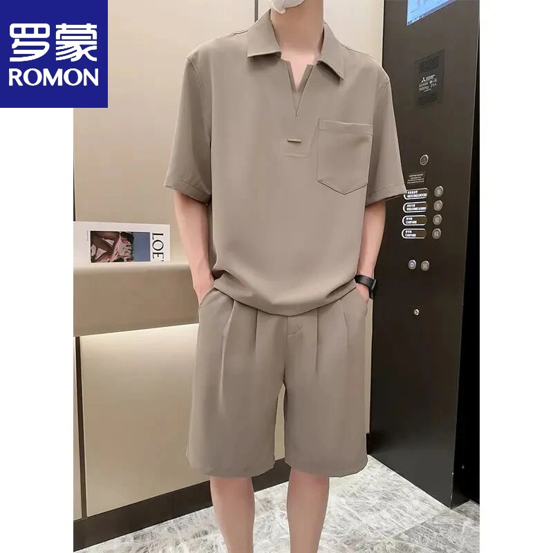 罗蒙2025夏季垂感套头v领假两件设计款时尚衬衫潮流透气