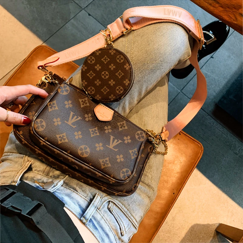 奢侈品麻将包2025欧美新款多iv小包单肩斜挎女士包真皮印花三合一
