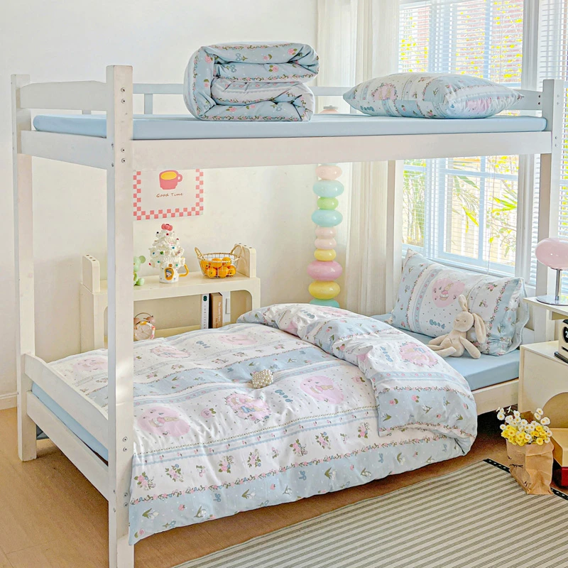 2025新款水洗棉双层纱学生宿舍单人床床单款三件套床笠款三件套