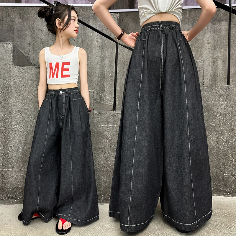 2025轻薄阔腿裙裤透气时尚百搭中大童宽松夏季休闲高腰显瘦垂感