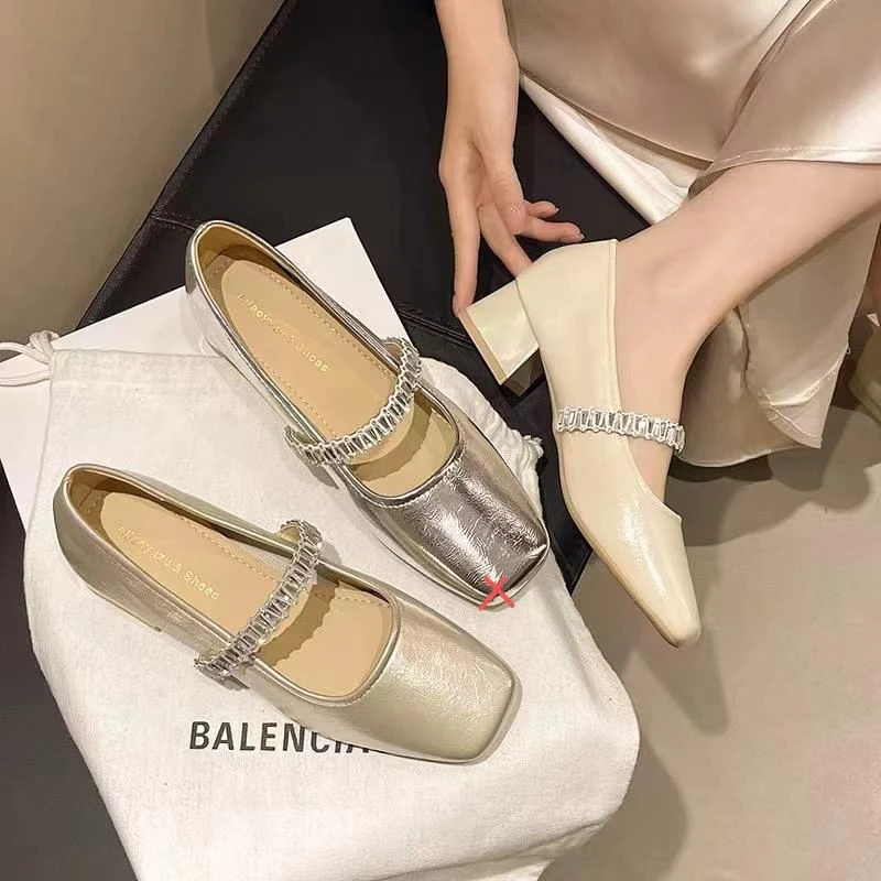 306法式玛丽珍纯色粗跟浅口单鞋