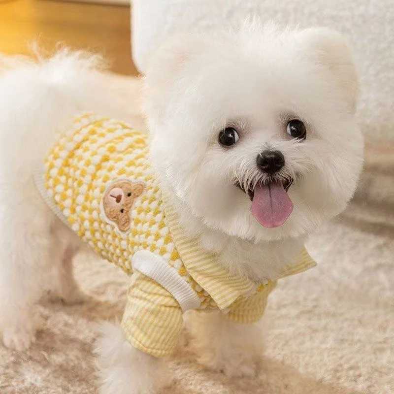 加绒小狗狗衣服秋冬季保暖加厚棉衣小型犬宠物猫咪泰迪比熊假两件