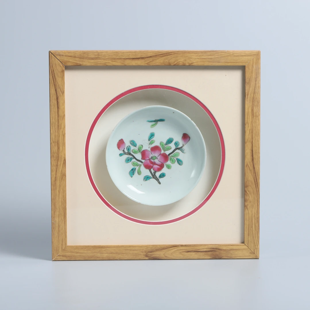 清代粉彩花卉盘画框N23GS019988/以实物为准/古董瓷器/绣花张
