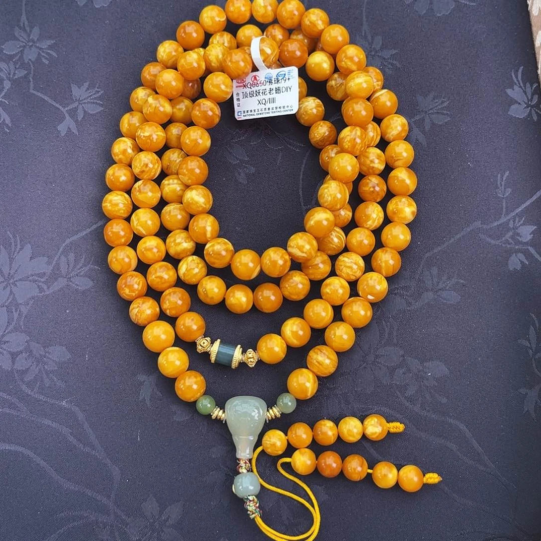 未镶嵌琥珀手链9m108特级玉化妖花蜡