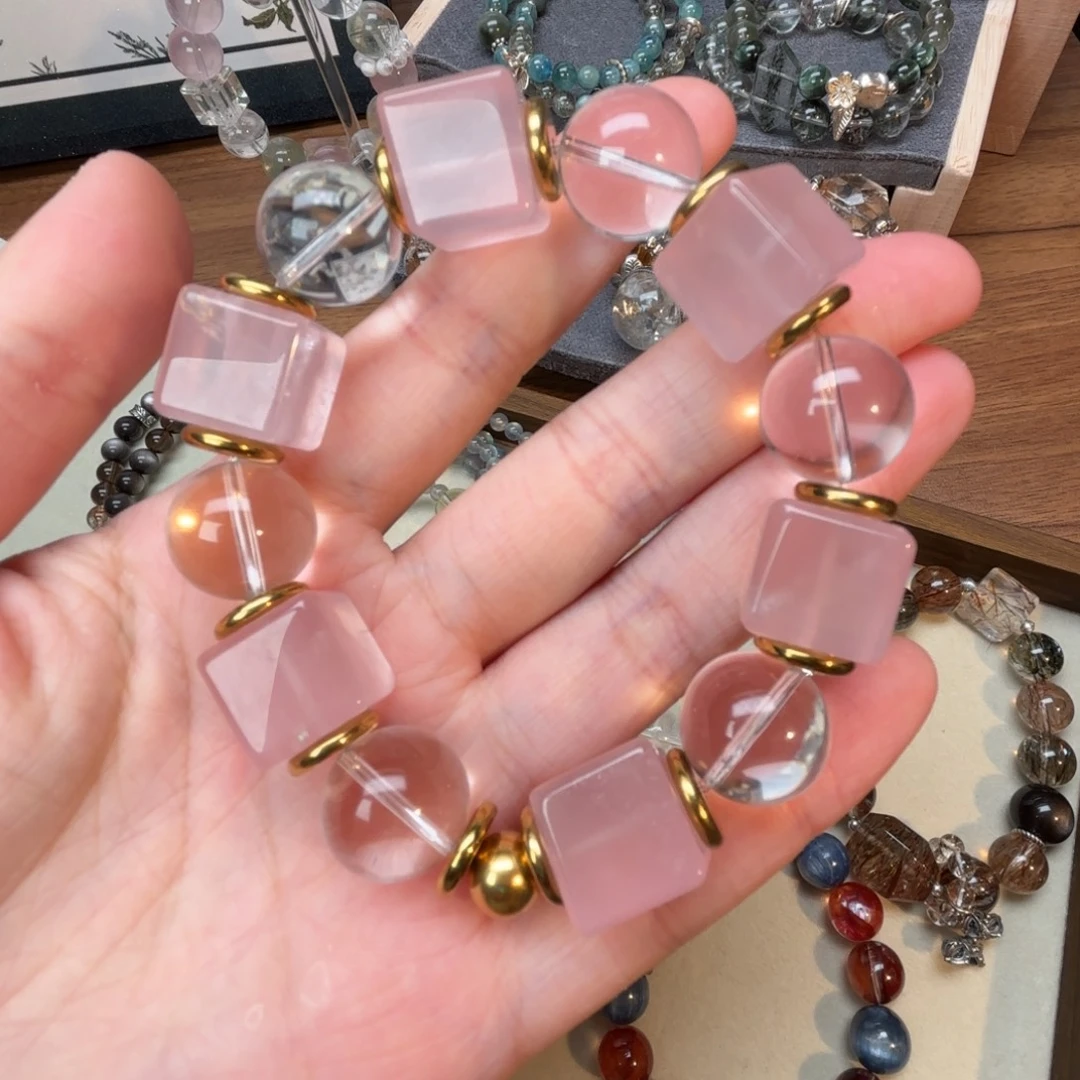 合金水晶手链天然水晶白水晶粉水晶手串