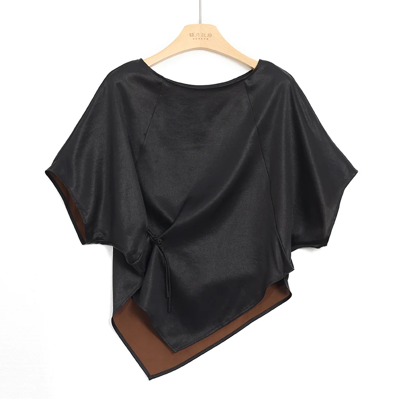 锦月丝府素绉缎香云纱桑蚕丝短袖上衣FX27217171（28）