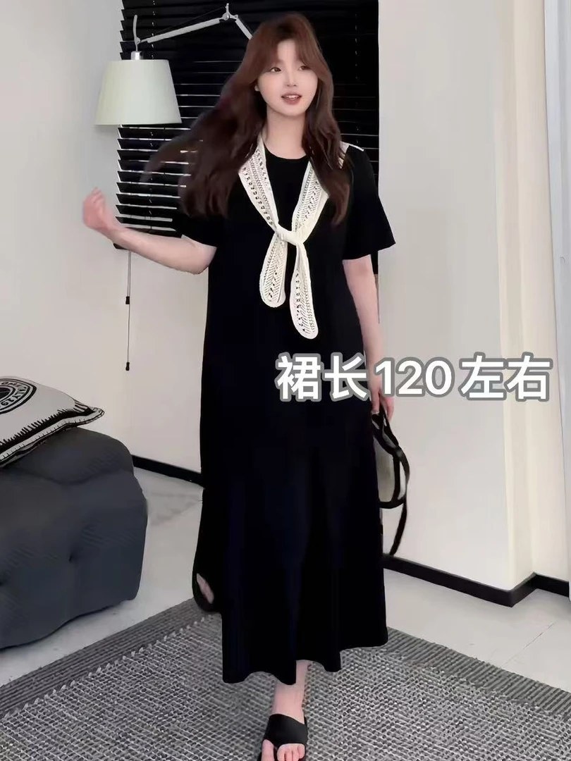 凤儿家-33119 海军领蕾丝披肩显瘦连衣裙