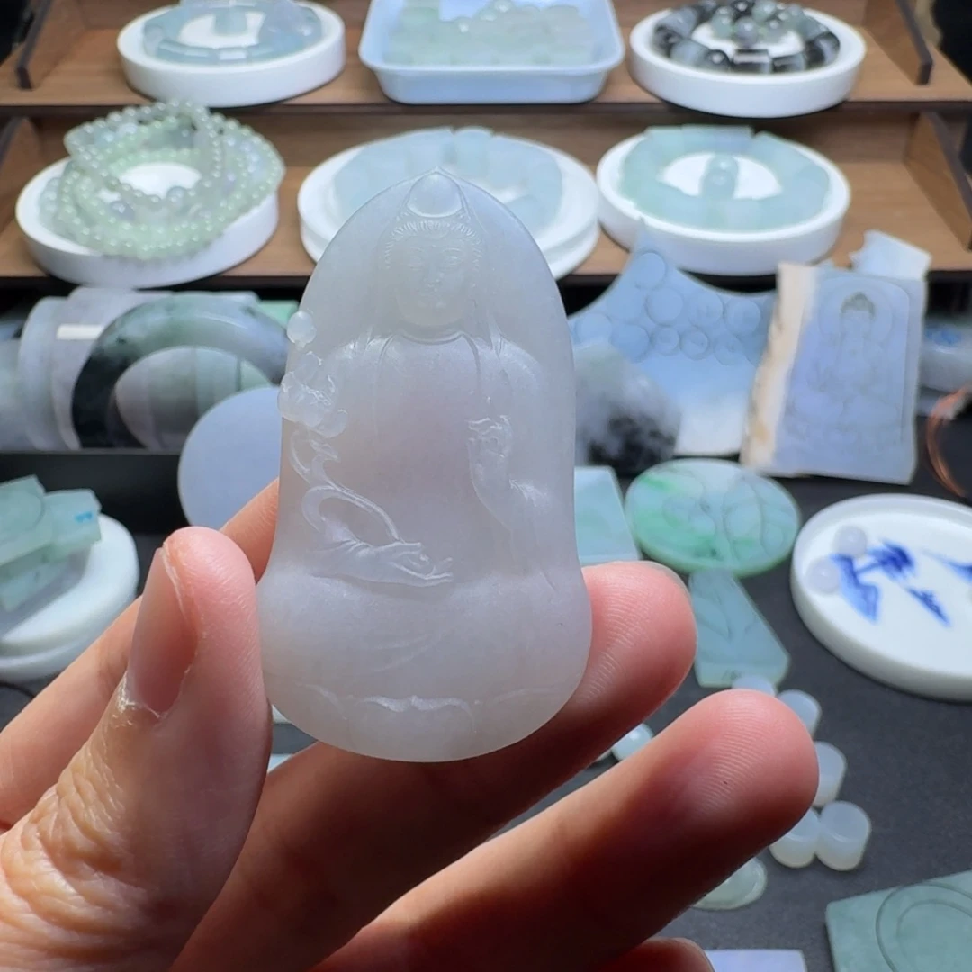 笑***颜定制翡翠未镶嵌素衣观音