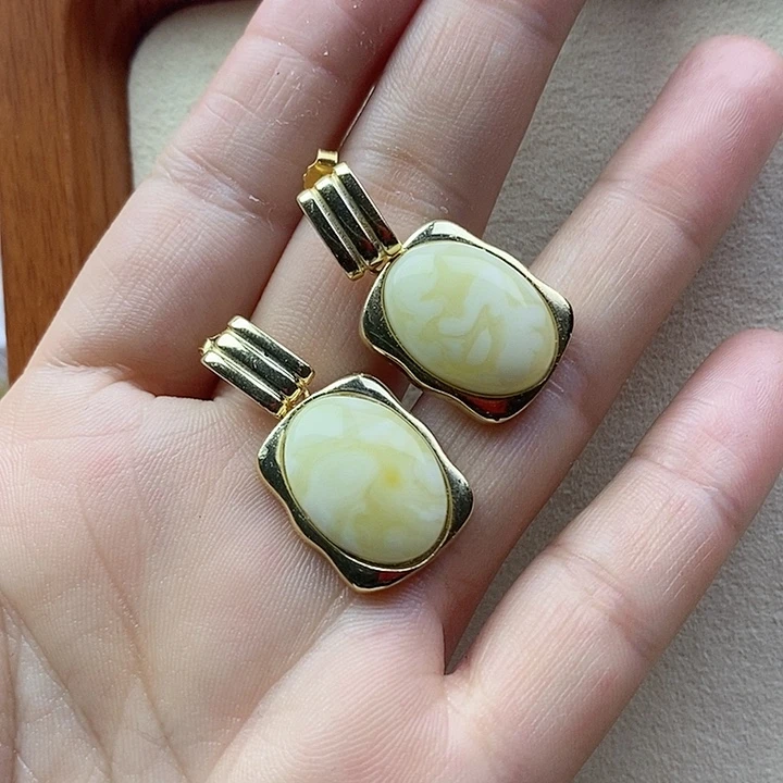 银S925镶嵌蜜蜡耳饰蜜蜡耳坠