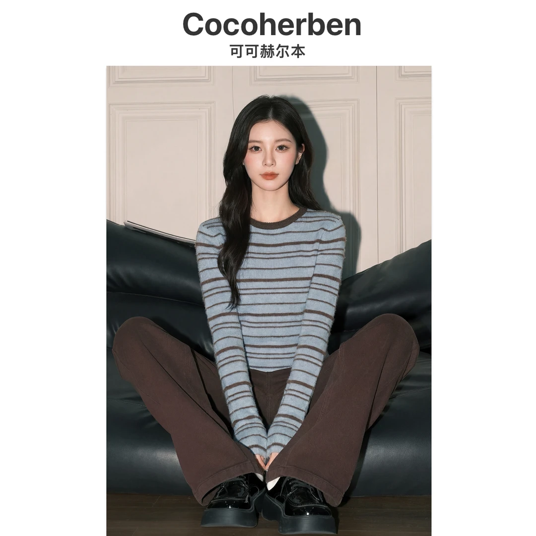CocoHerben【蔚蓝悠远】针织休闲复古显瘦时尚极简轻奢长袖25HT2380