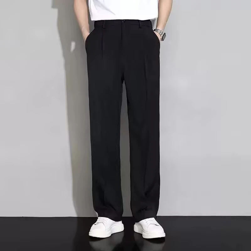 仓石一树垂感直筒休闲裤男士春秋季黑色宽松百搭潮流简约阔腿长裤