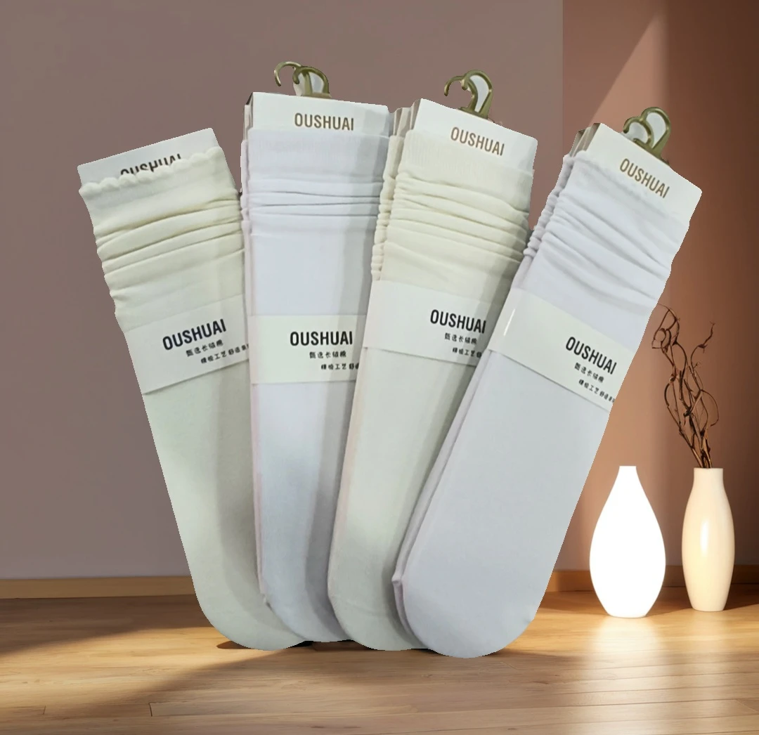 女士纯棉竖纹显瘦中筒堆堆袜适合秋冬季节穿着