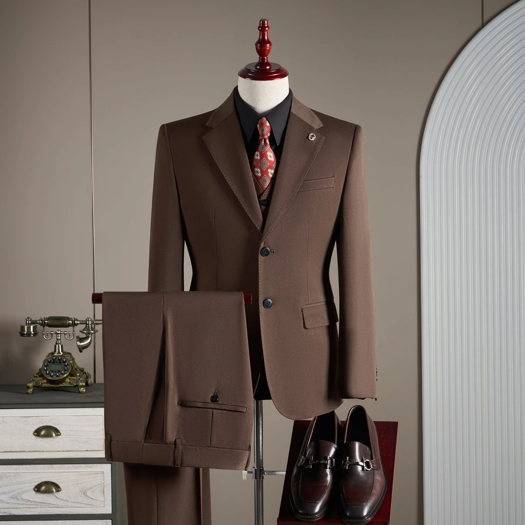 高级感单排两粒扣西服套装男士羊毛正装西装休闲商务帅气晚宴礼服