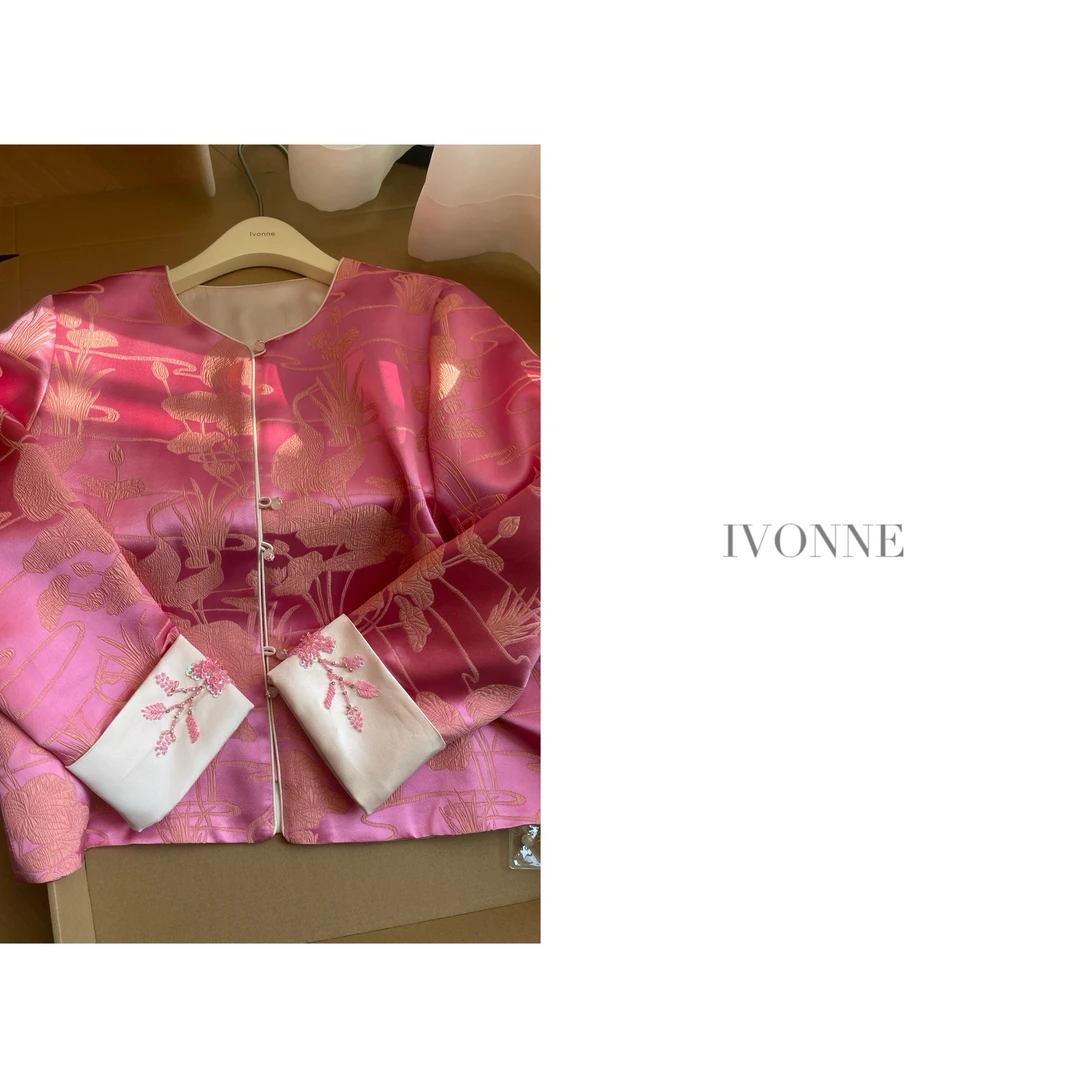 IVONNE｜幂幂同款 2025早春 桑蚕丝冠乐绉 手工钉珠 新中式外套