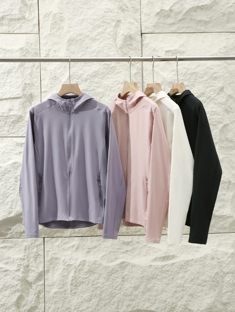 秋季女士收腰修身显瘦纯色百搭时尚简约连帽薄开衫外套36002