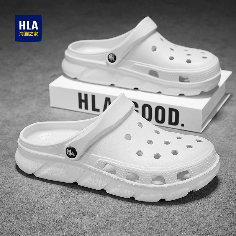 HLA/海澜之家正品男鞋洞洞鞋秋季外穿开车拖鞋踩屎感包头沙滩凉鞋