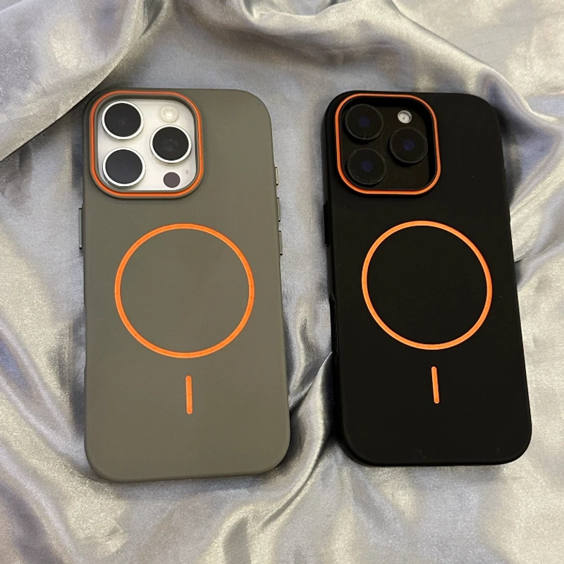 简约撞色镜框适用苹果16promax磁吸手机壳iPhone15防磨防摔14/13