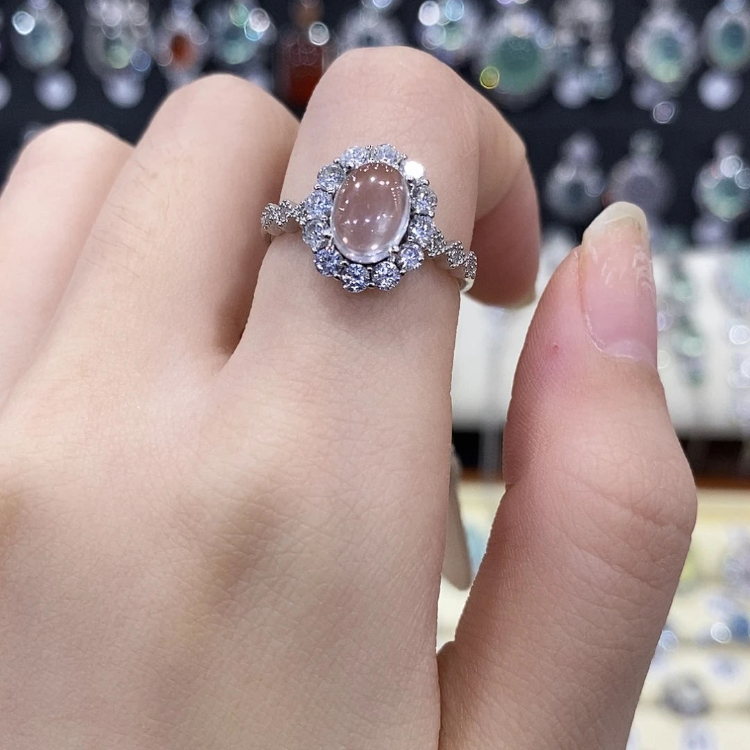 戒指芙蓉石银S925镶嵌