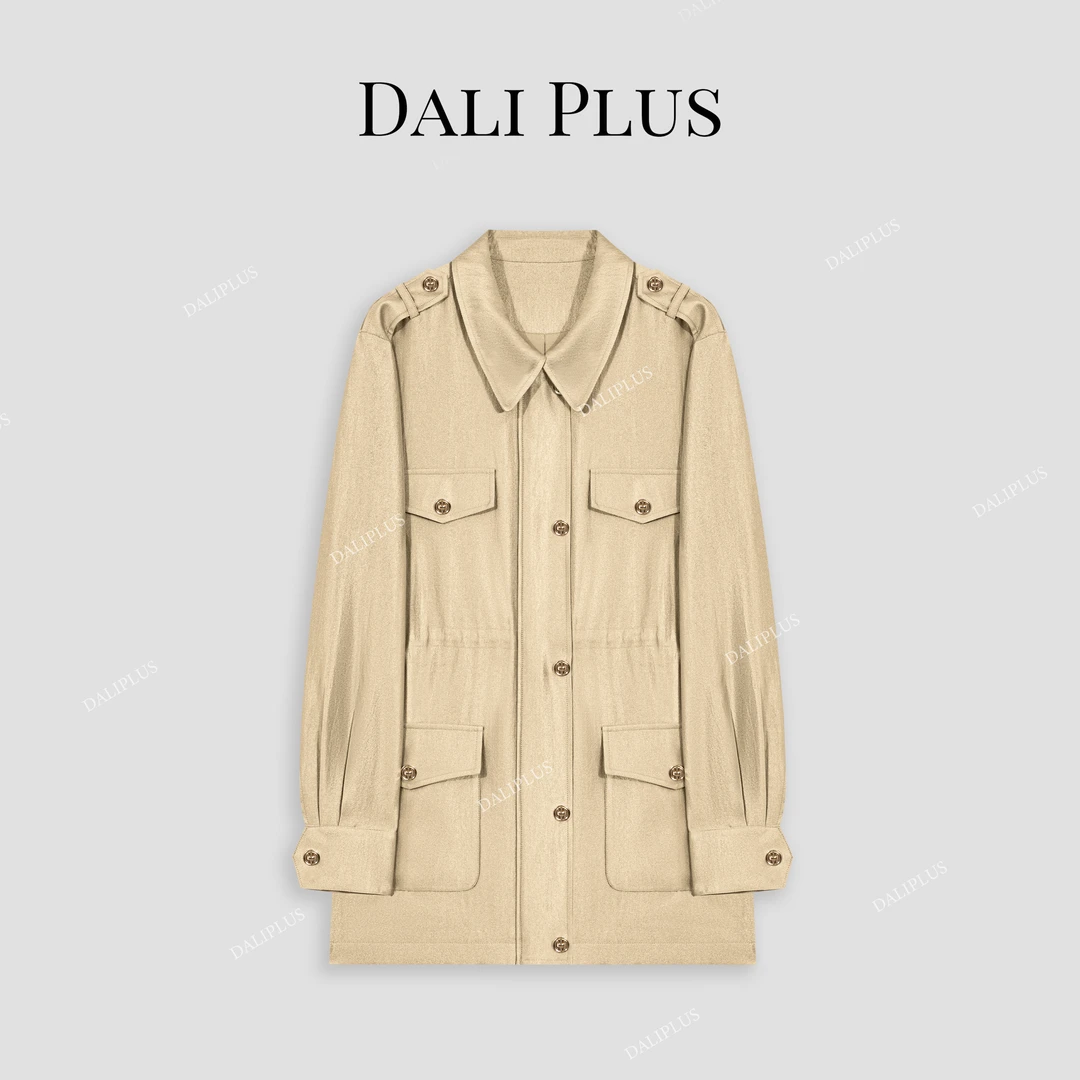 DALI PLUS轻奢高级感卡其色重工金扣收腰时髦风衣外套-D5SS1012-3