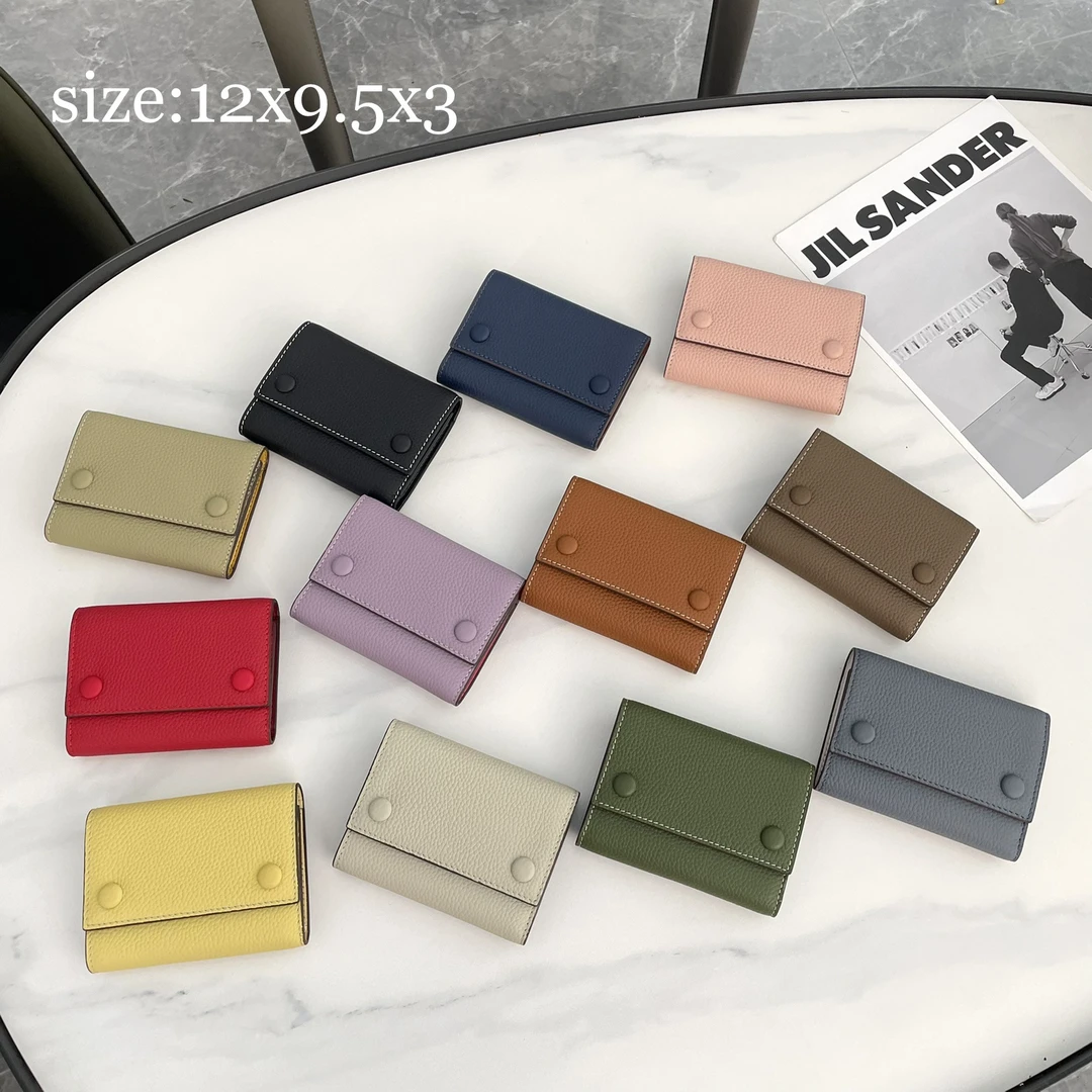 短款三折豆豆钱包女真皮多卡位撞色大容量头层牛皮简约拼色钱夹