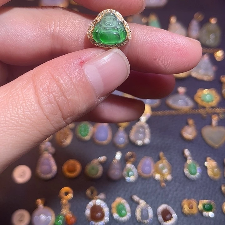 翡翠银S925镶嵌吊坠(不含链)天然翡翠