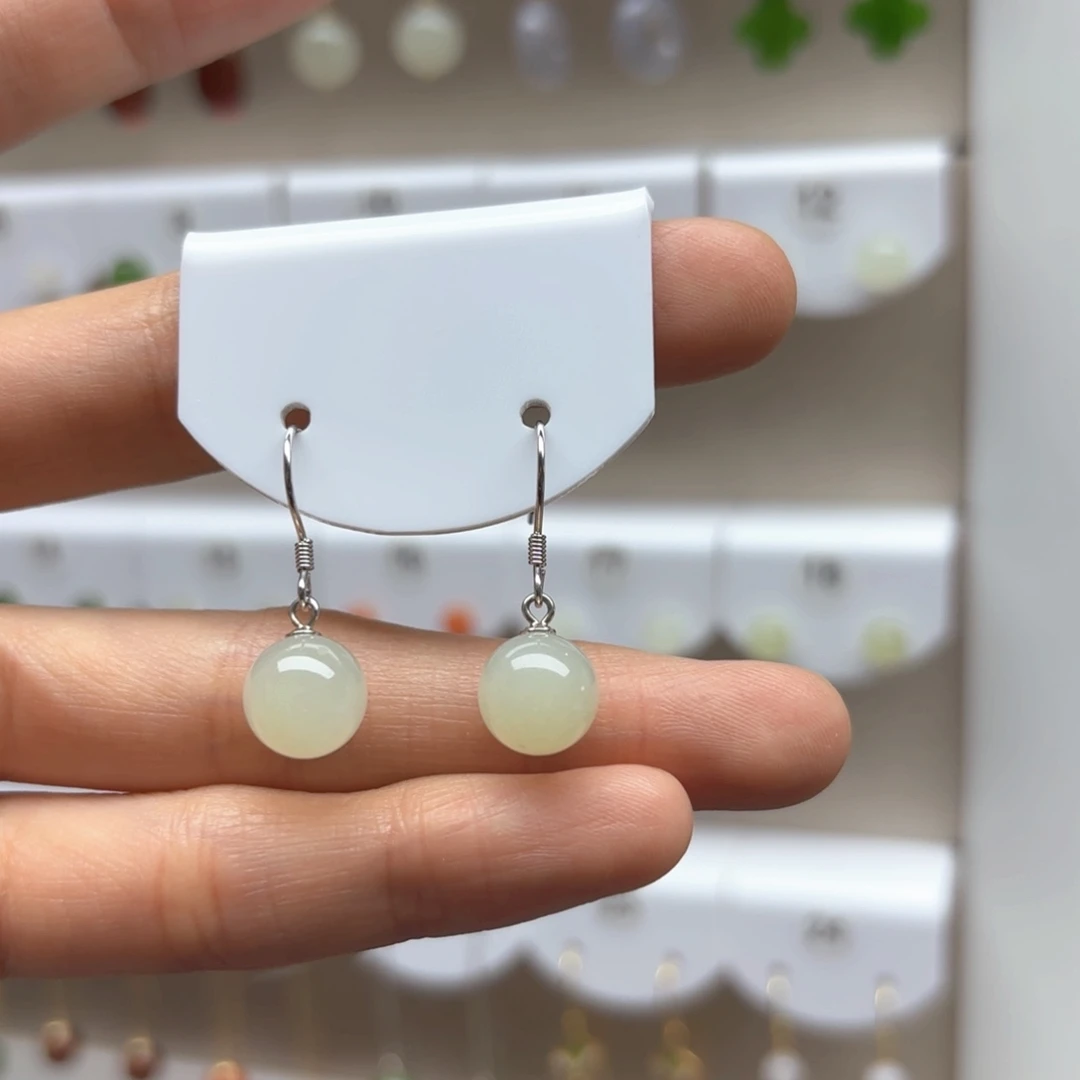 和田玉银S925镶嵌耳饰