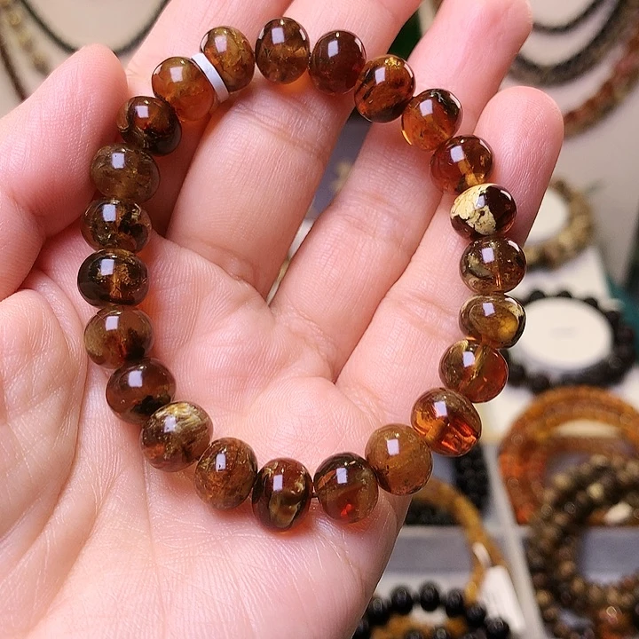 未镶嵌琥珀裸石血蜡手串9+