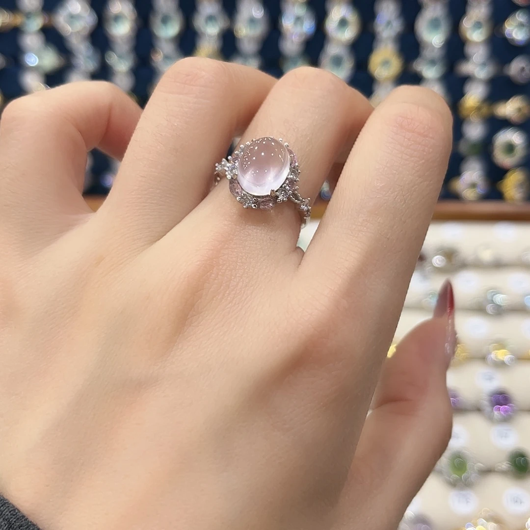 芙蓉石女款银S925镶嵌戒指