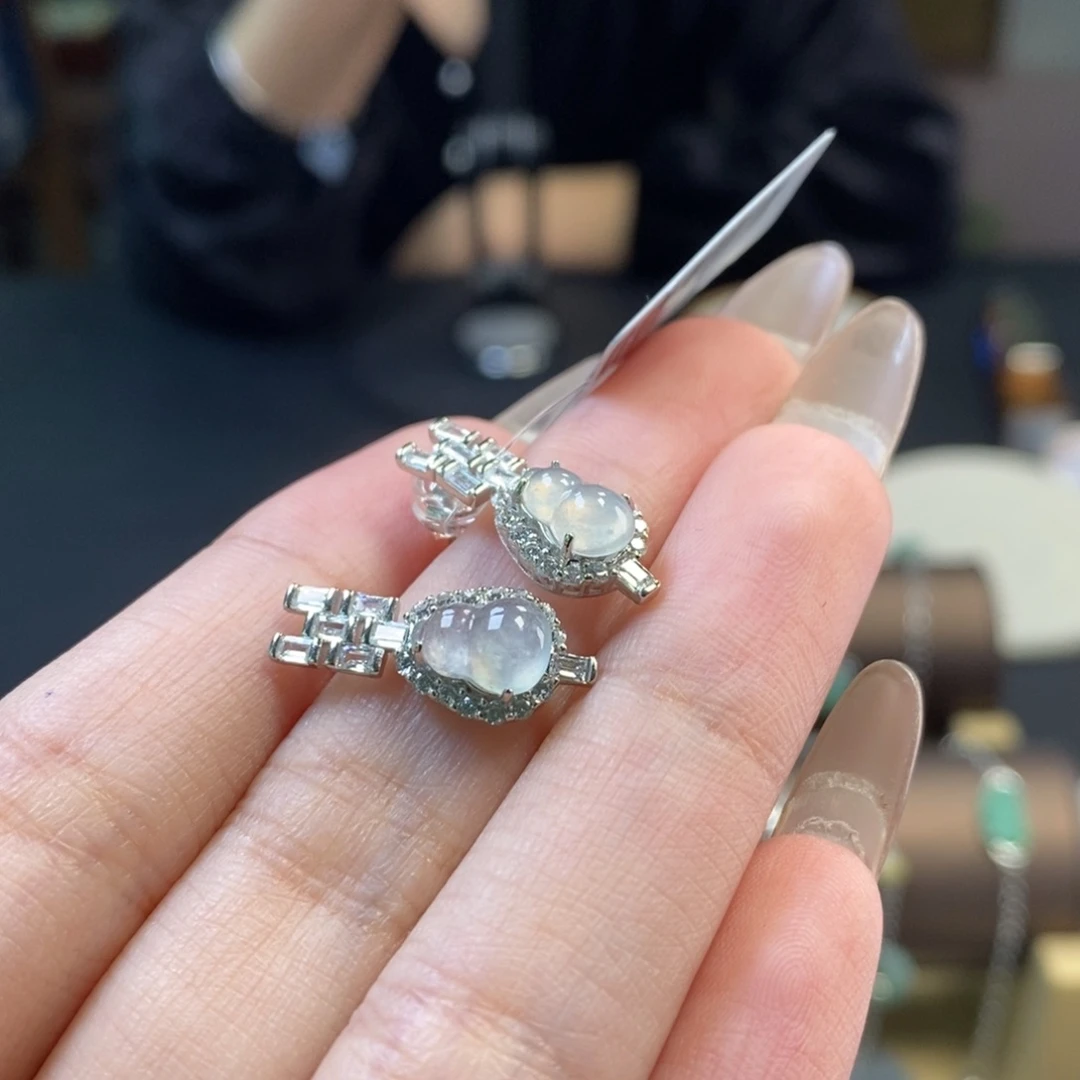 翡翠银S925镶嵌耳饰16580