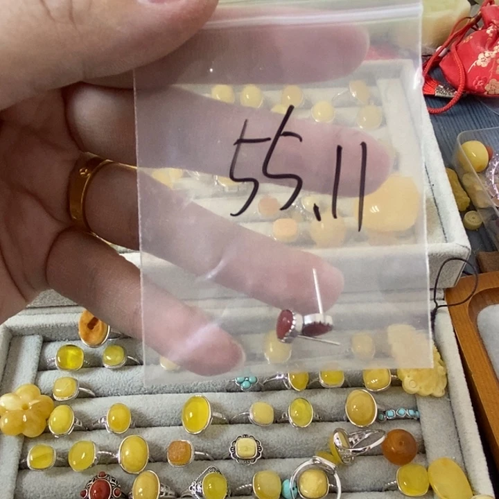 蜜蜡裸石银S925镶嵌耳钉