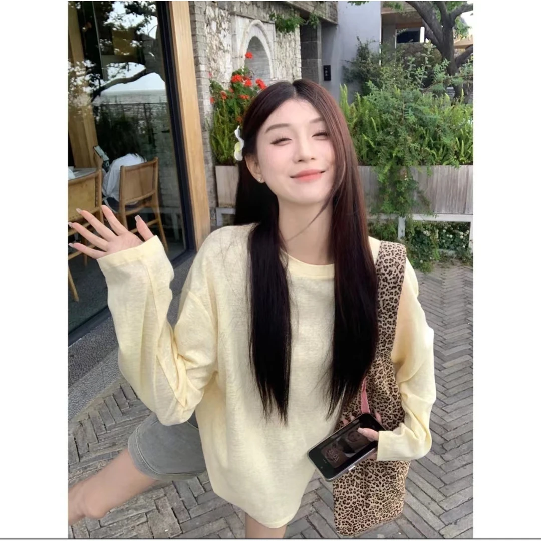 2025新款防晒长袖t恤女夏薄款纯色透气百搭宽松显瘦空调罩衫上衣