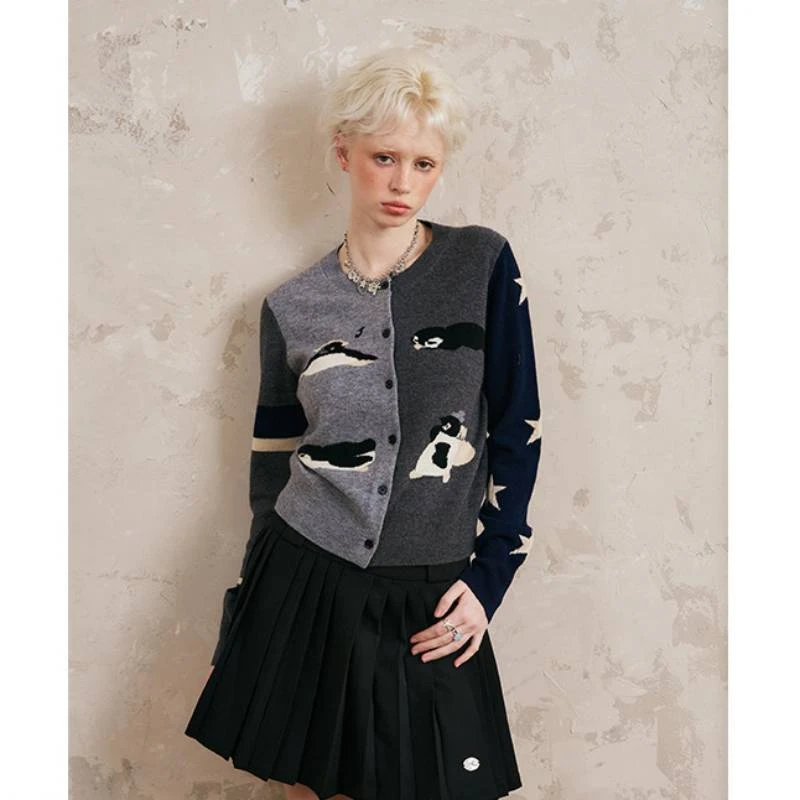 DIDDI MODA ·企鹅撞色针织开衫