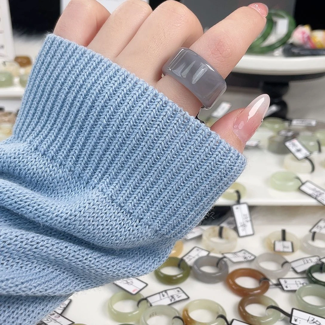 和田玉（糖玉）未镶嵌戒指t5烟紫直切18.5不退换