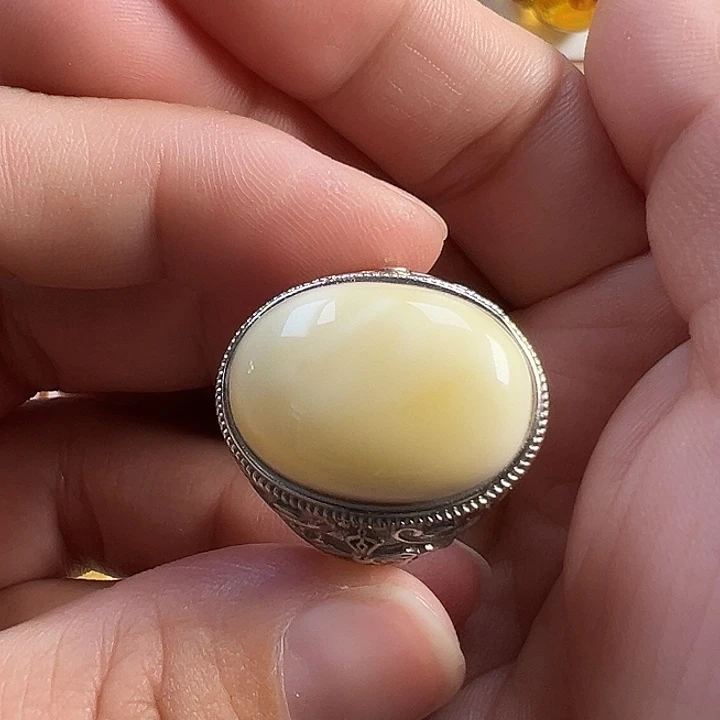 蜜蜡银S925镶嵌戒指蜜蜡