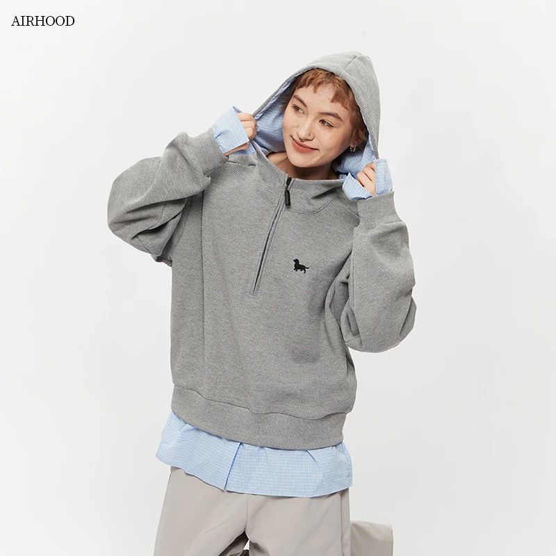 AIRHOOD假两件设计连帽卫衣女2025秋季新款简约宽松百搭上衣N5352