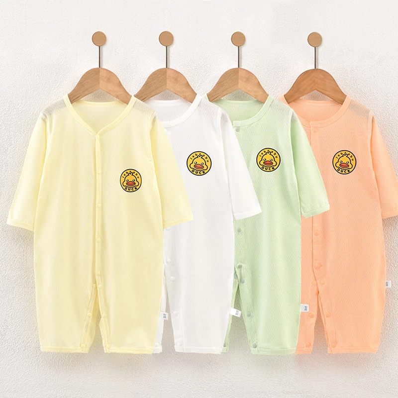 婴儿连体衣长袖薄款透气哈衣新生儿爬服宝宝空调服夏装衣服