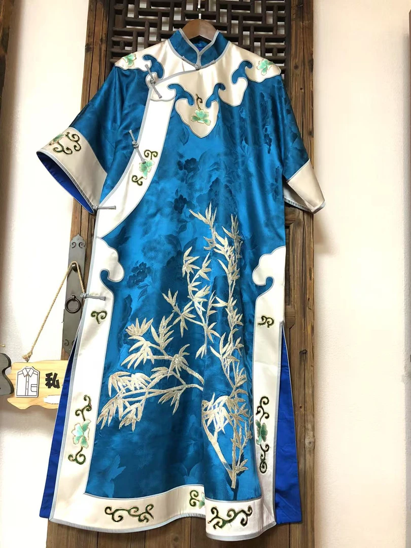 特惠纯手工刺绣老绣旗袍女士节节高长款中式双层斜襟网红