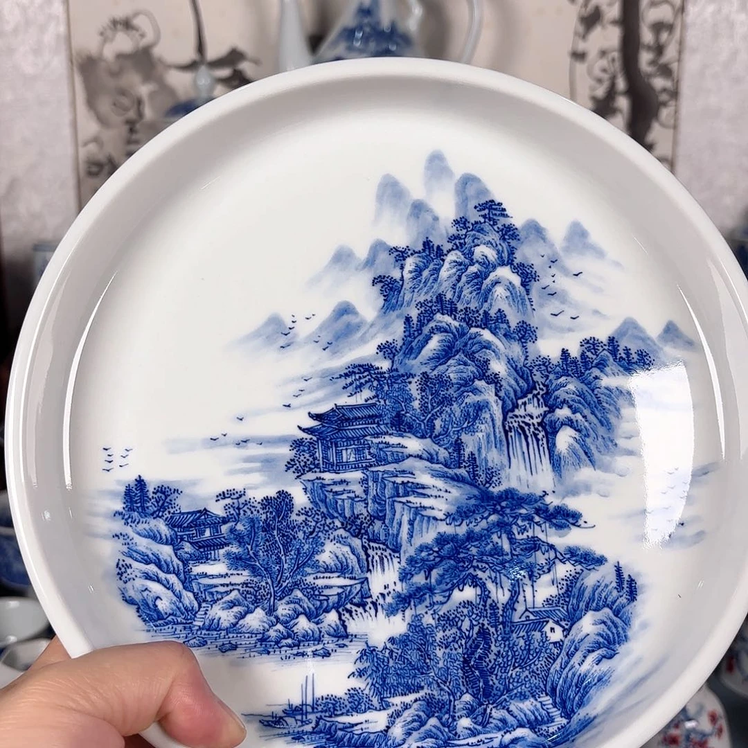 杯老**途青花瓷器手绘壶承