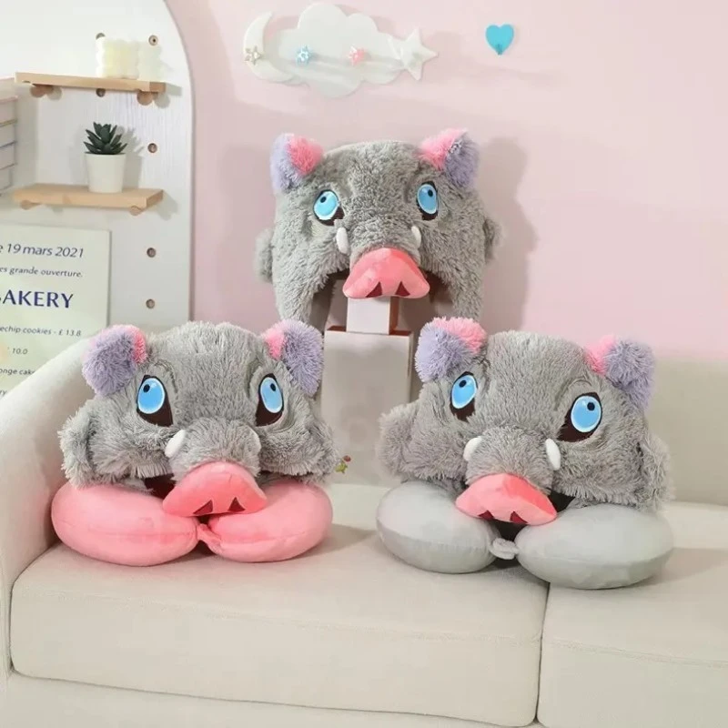 伊之助头套鬼灭之刃周边创意连帽式U型枕猪突猛进高颜值毛绒帽子