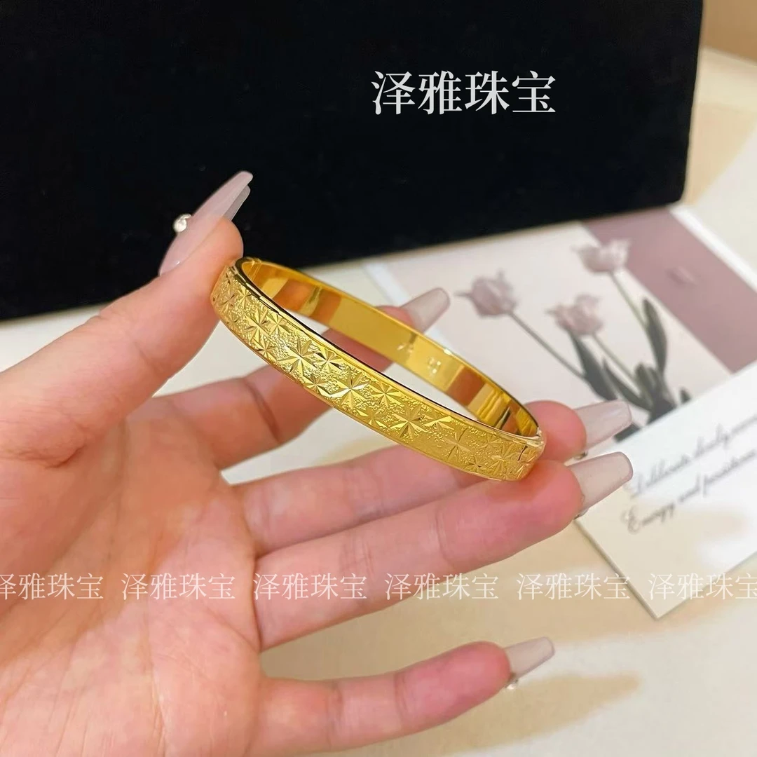 铜合金手镯 车花米字锤纹满天星卡扣手镯60圈口时尚百搭