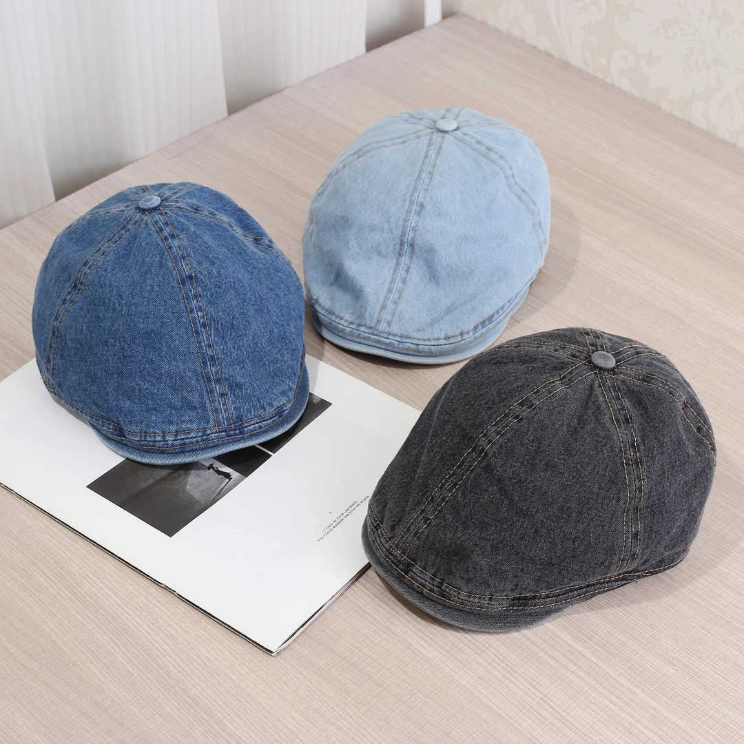 新款牛仔复古前进帽女可调节百搭春夏贝雷帽日系港风文艺报童帽