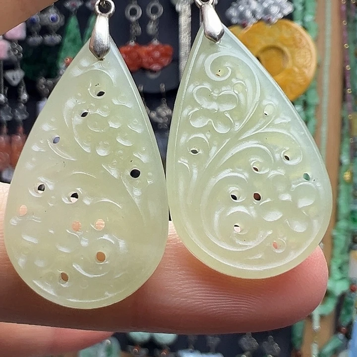 和田玉银S925镶嵌耳饰