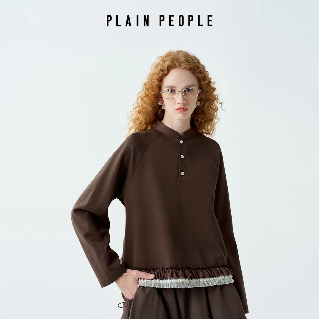 PLAIN PEOPLE复古学院MIU系撞色层叠花边拼接卫衣上衣女25秋新款