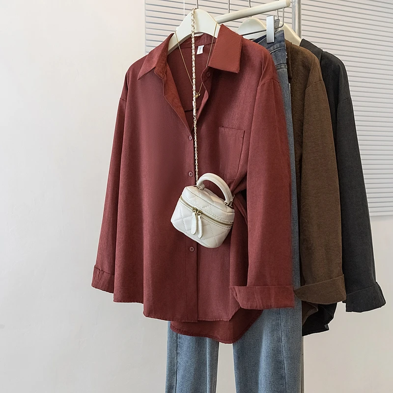 大码女装胖妹妹宽松休闲显瘦简约纯色长袖防晒翻领排扣衬衫上衣潮