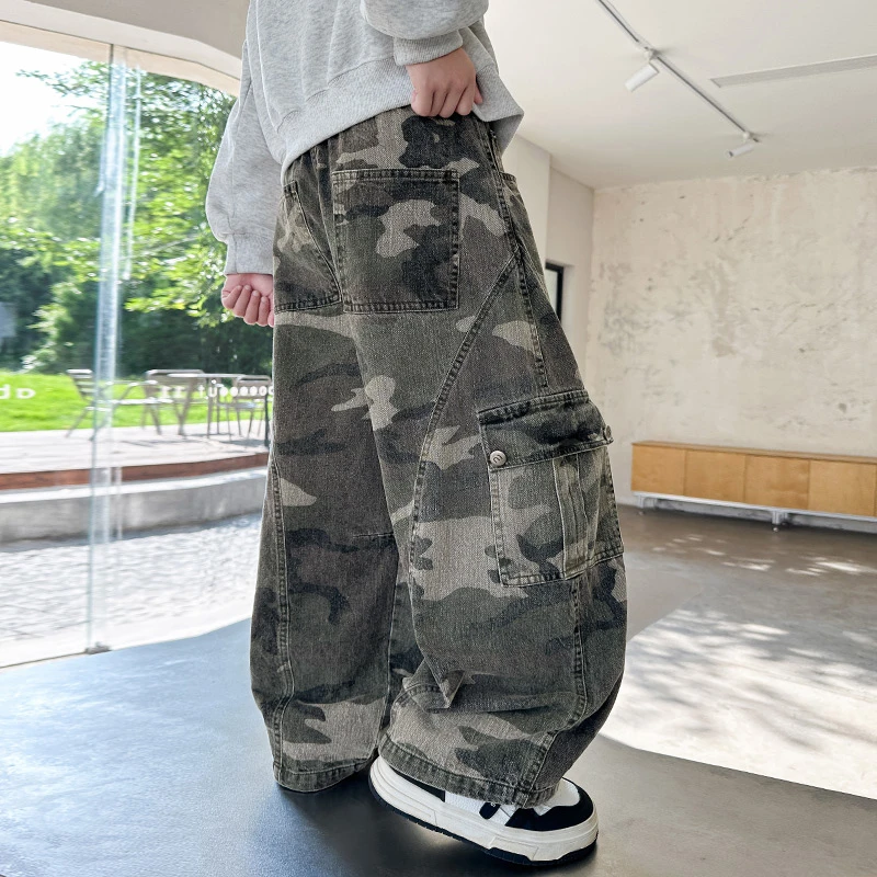 男童秋装迷彩裤子春秋款2025新款长裤工装裤儿童男孩中大童秋季潮