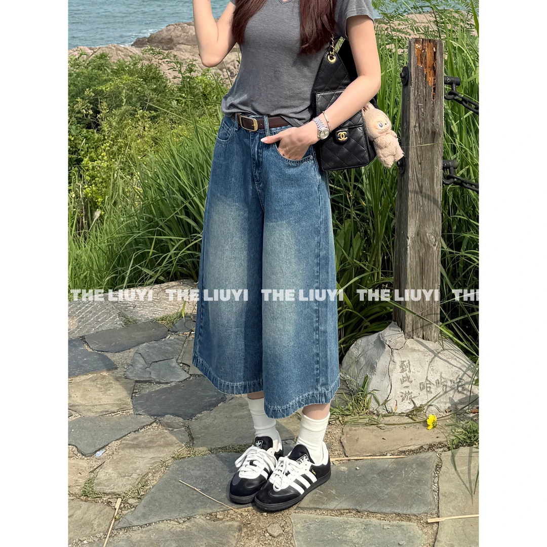 【LIUYI】七分牛~新款高腰七分牛仔阔腿裤56282