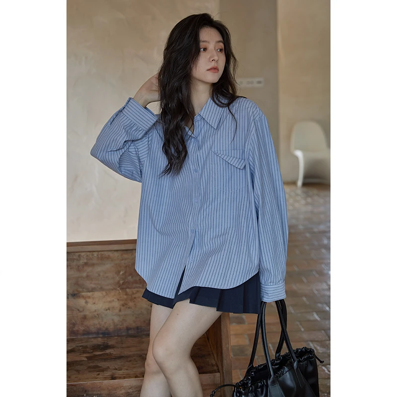 春夏上衣外套小个子高级设计感小众条纹法式长袖衬衫女