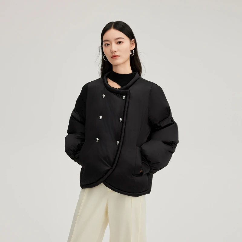 【小余专属】艾莱依精致双排扣短款羽绒服冬季时尚休闲保暖外套4160